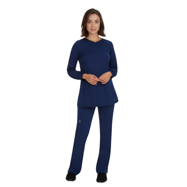 ⁦Healing Hands Women’s Fatima Solid Scrub Top + Rebecca Drawstring Flare Scrub Pant / Navy⁩ - الصورة ⁦4⁩