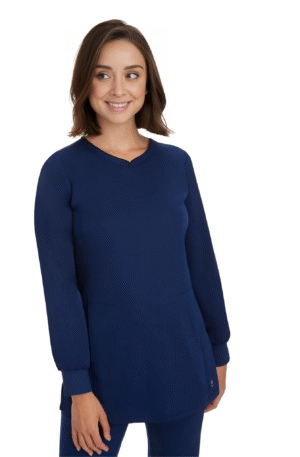 Healing Hands Women’s Fatima Solid Scrub Top + Rebecca Drawstring Flare Scrub Pant / Navy